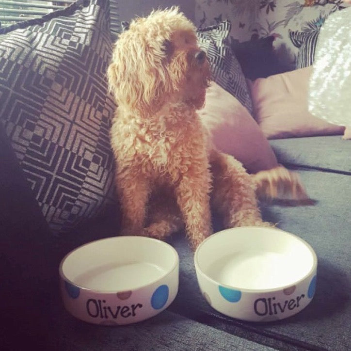 Personalised Straight sided Spotty design 2 bowl set