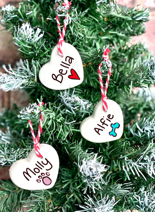 Personalised Small Ceramic Hanging Christmas Heart Decoration