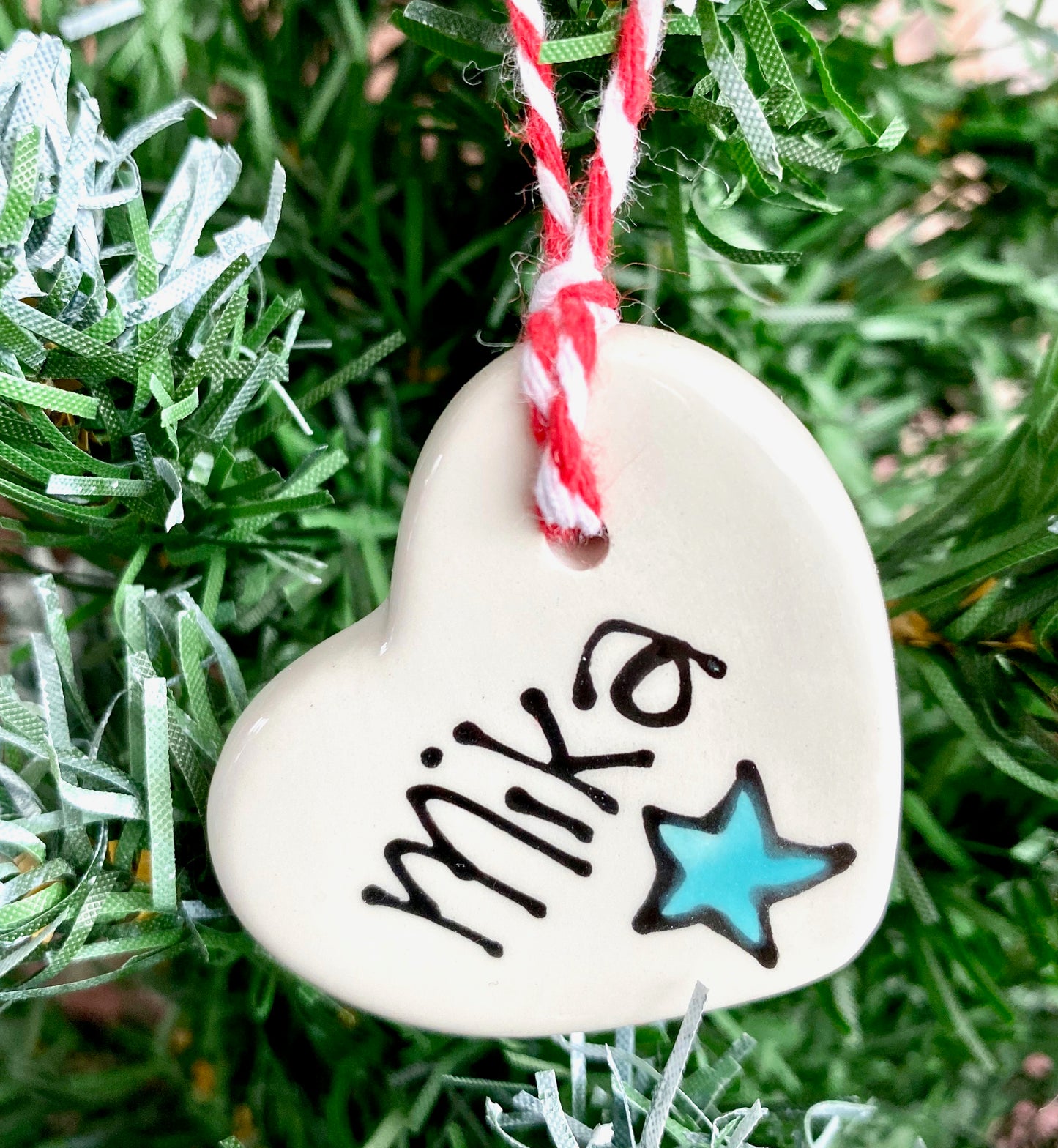 Personalised Small Ceramic Hanging Christmas Heart Decoration