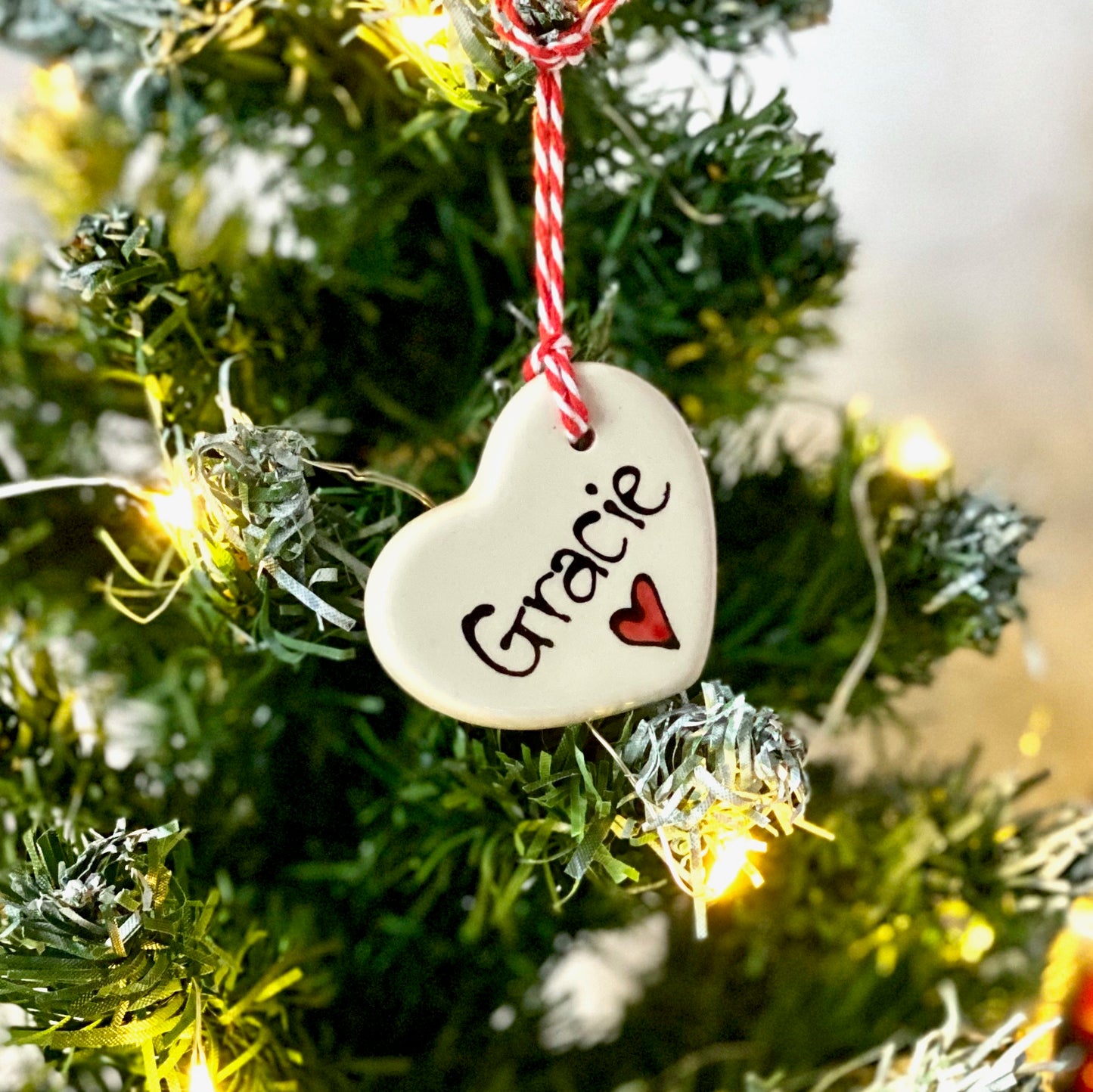 Personalised Small Ceramic Hanging Christmas Heart Decoration