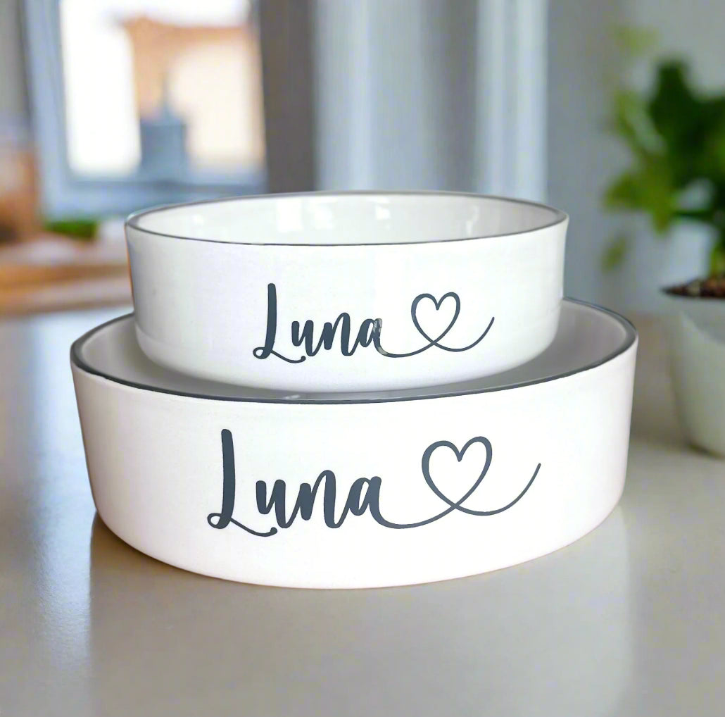 Personalised Straight sided Heart Font 2 bowl set