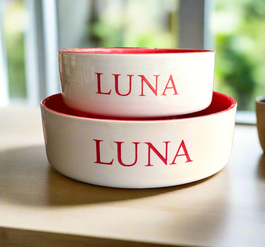 Personalised Straight sided Monochrome Classic Font design 2 bowl set