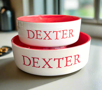 Personalised Straight sided Monochrome Stamp Font design 2 bowl set