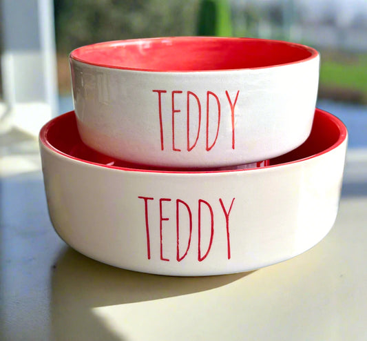 Personalised Straight sided Monochrome Skinny Font design 2 bowl set