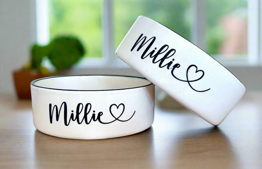 Personalised Straight sided Heart Font 2 bowl set