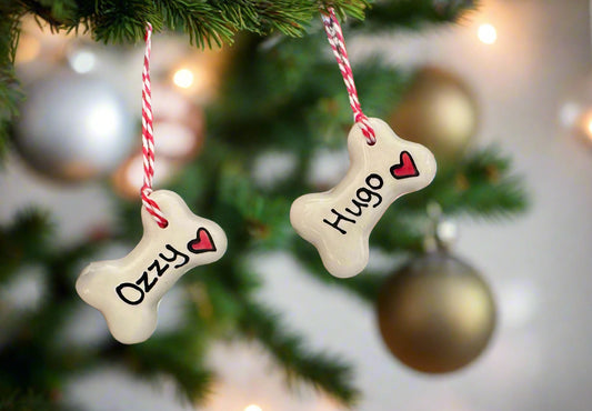 Personalised Small Ceramic Hanging Christmas Bone Decoration