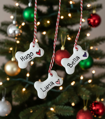 Personalised Small Ceramic Hanging Christmas Bone Decoration