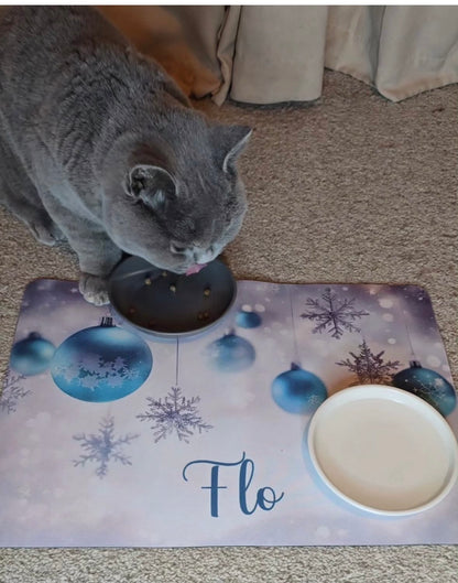 Personalised Pet Bowl Mat Christmas Hanging Bauble Design