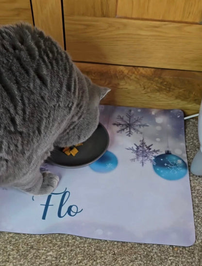 Personalised Pet Bowl Mat Christmas Hanging Bauble Design