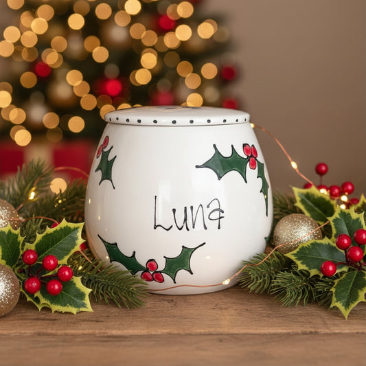 Personalised Treat Jar Holly Design