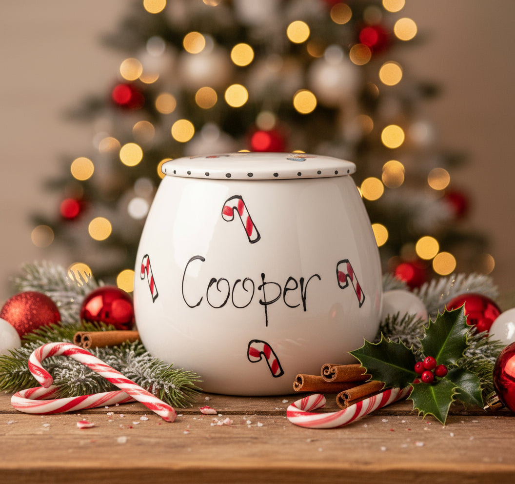 Personalised Treat Jar Candy Cane design