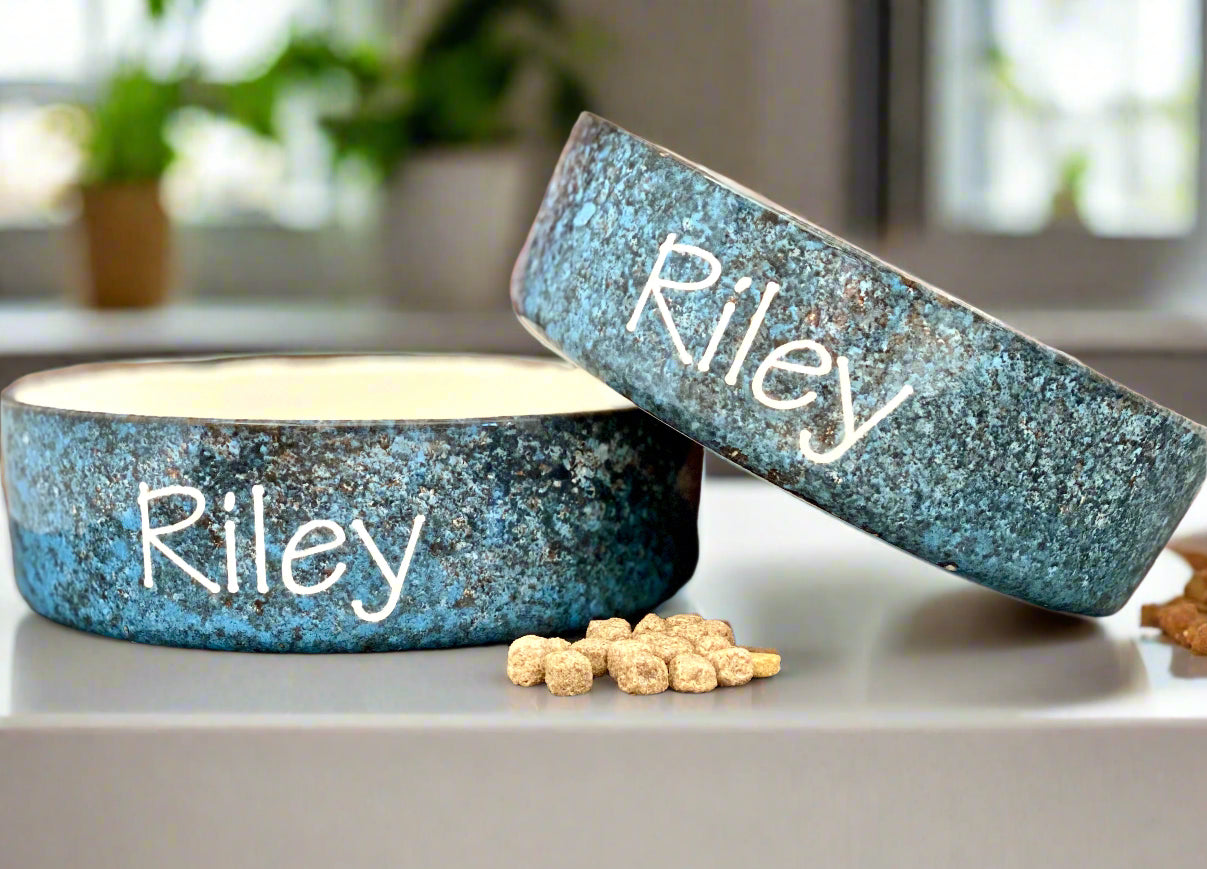 Personalised Straight sided Granite design 2 bowl set