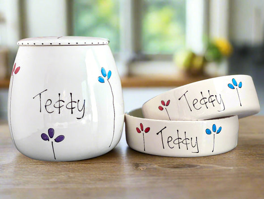 Personalised Straight sided Petal Design Treat Jar set