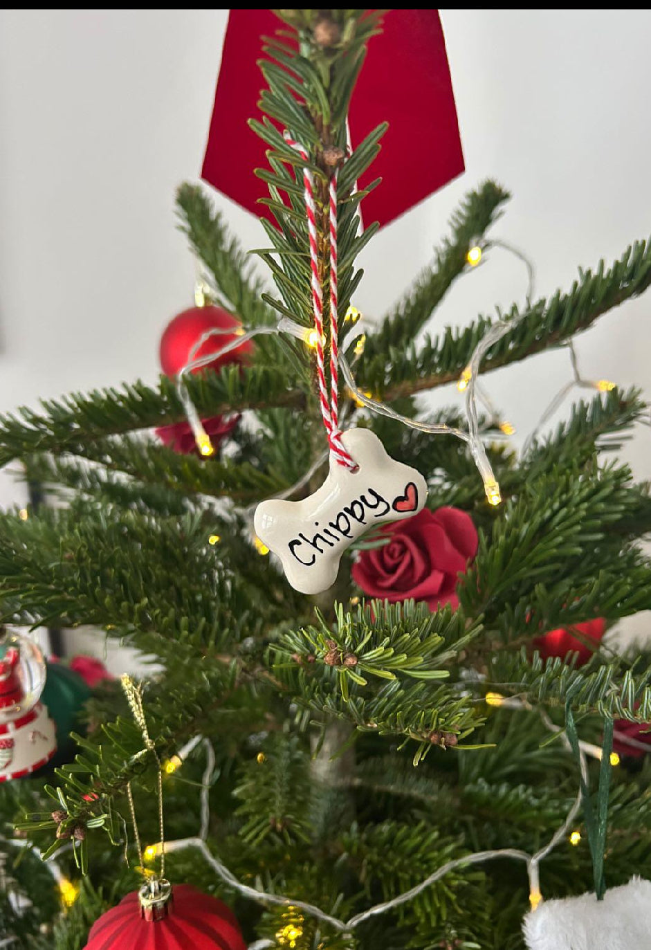 Personalised Small Ceramic Hanging Christmas Bone Decoration