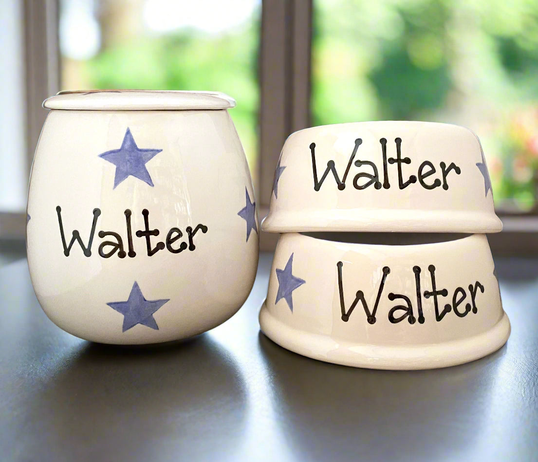 Personalised Slanted Star Print design Treat Jar set