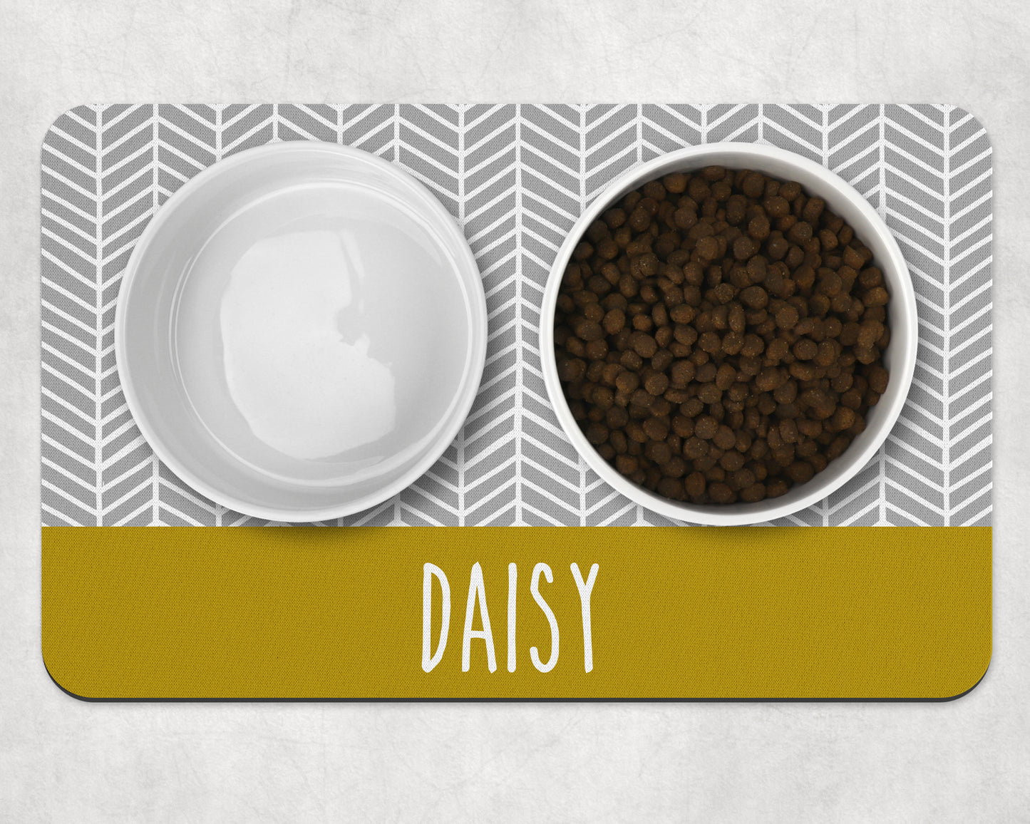 Personalised Pet Bowl Mat Herringbone Stripe Design