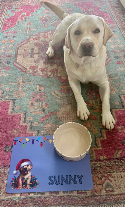 Personalised Christmas Bowl Mat Dog Breed Design