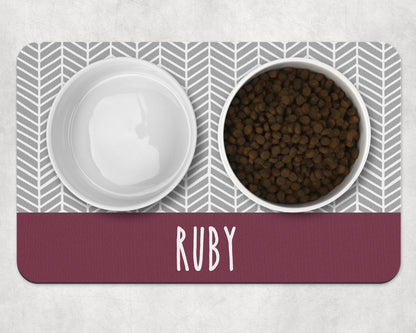 Personalised Pet Bowl Mat Herringbone Stripe Design