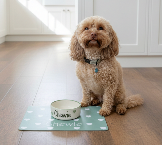 Personalised Straight Sided Love Heart bowl and mat set