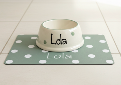 Personalised Slanted Polka Dot bowl and mat set