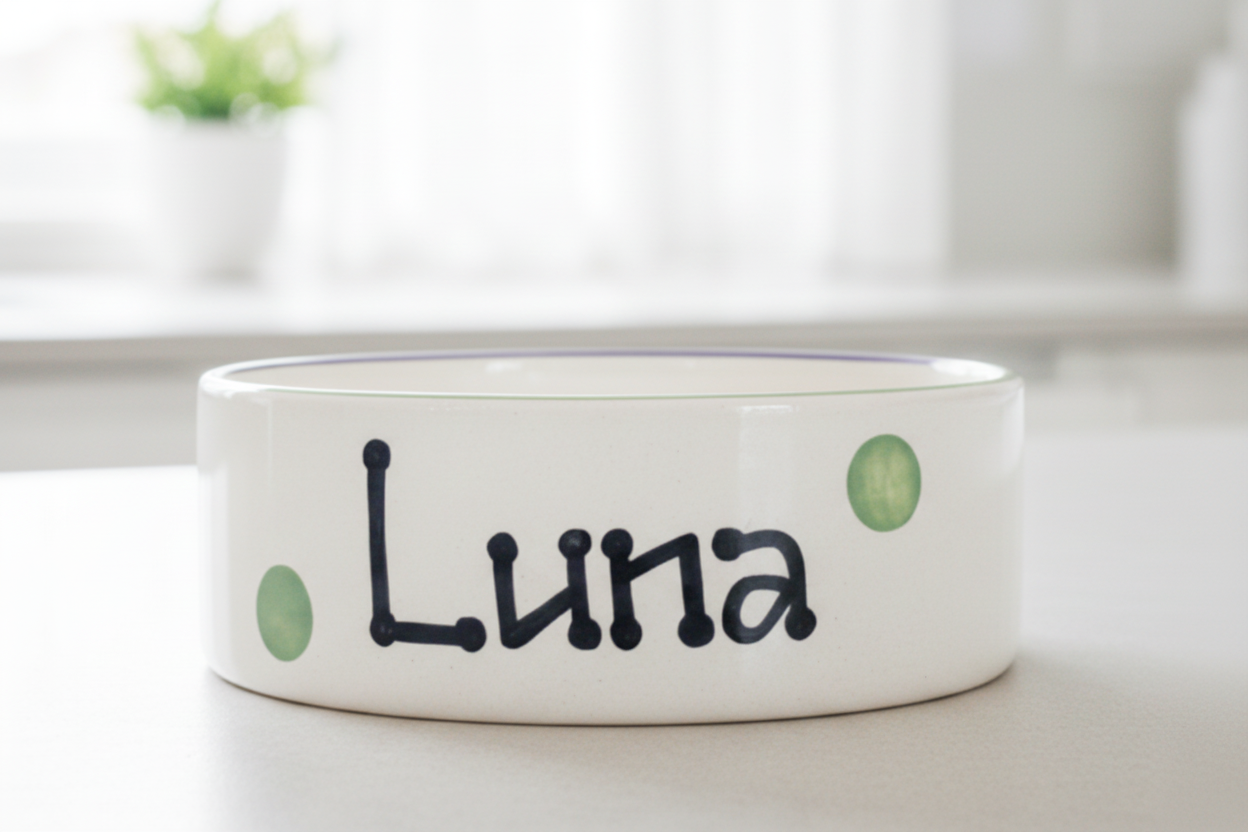 Personalised Straight Sided Polka Dot bowl and polka mat set