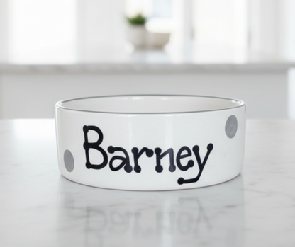 Personalised Straight Sided Polka Dot bowl and polka mat set