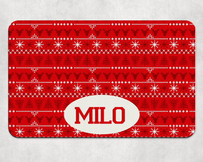 Personalised Pet Bowl Mat Christmas Jumper Design
