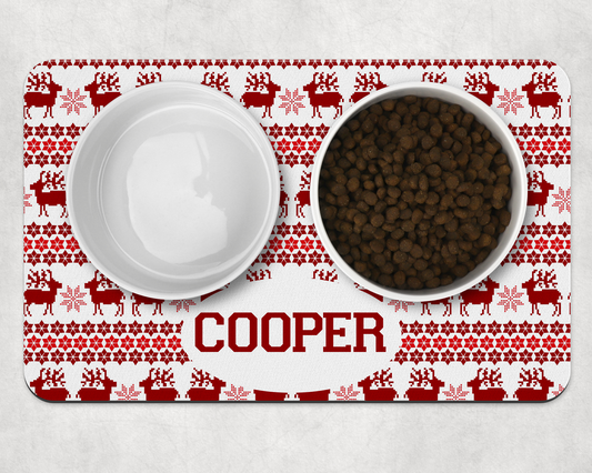 Personalised Pet Bowl Mat Christmas Jumper Design