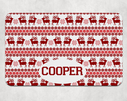 Personalised Pet Bowl Mat Christmas Jumper Design