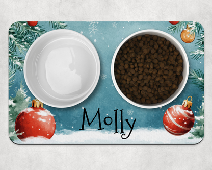 Personalised Pet Bowl Mat Christmas Winter Scene 2 Design