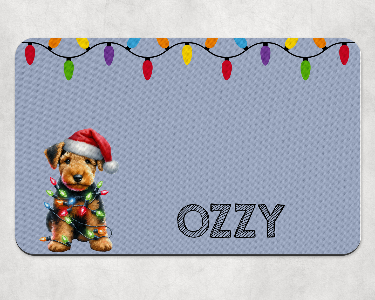 Personalised Christmas Bowl Mat Dog Breed Design