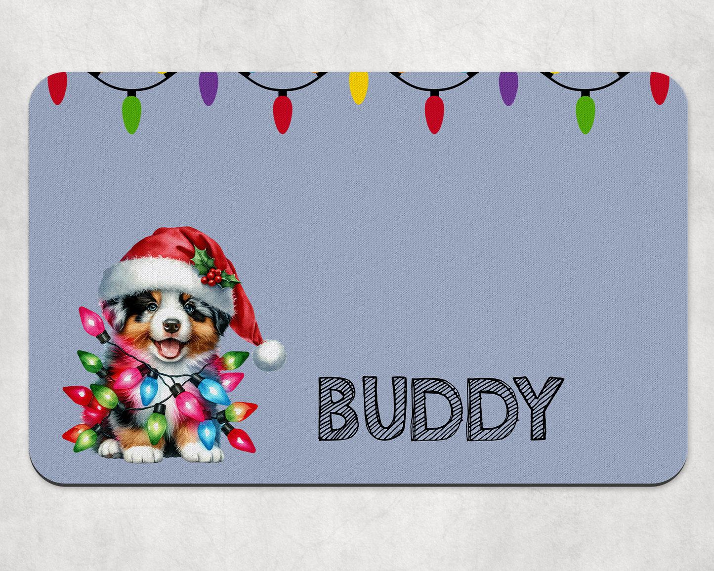 Personalised Christmas Bowl Mat Dog Breed Design