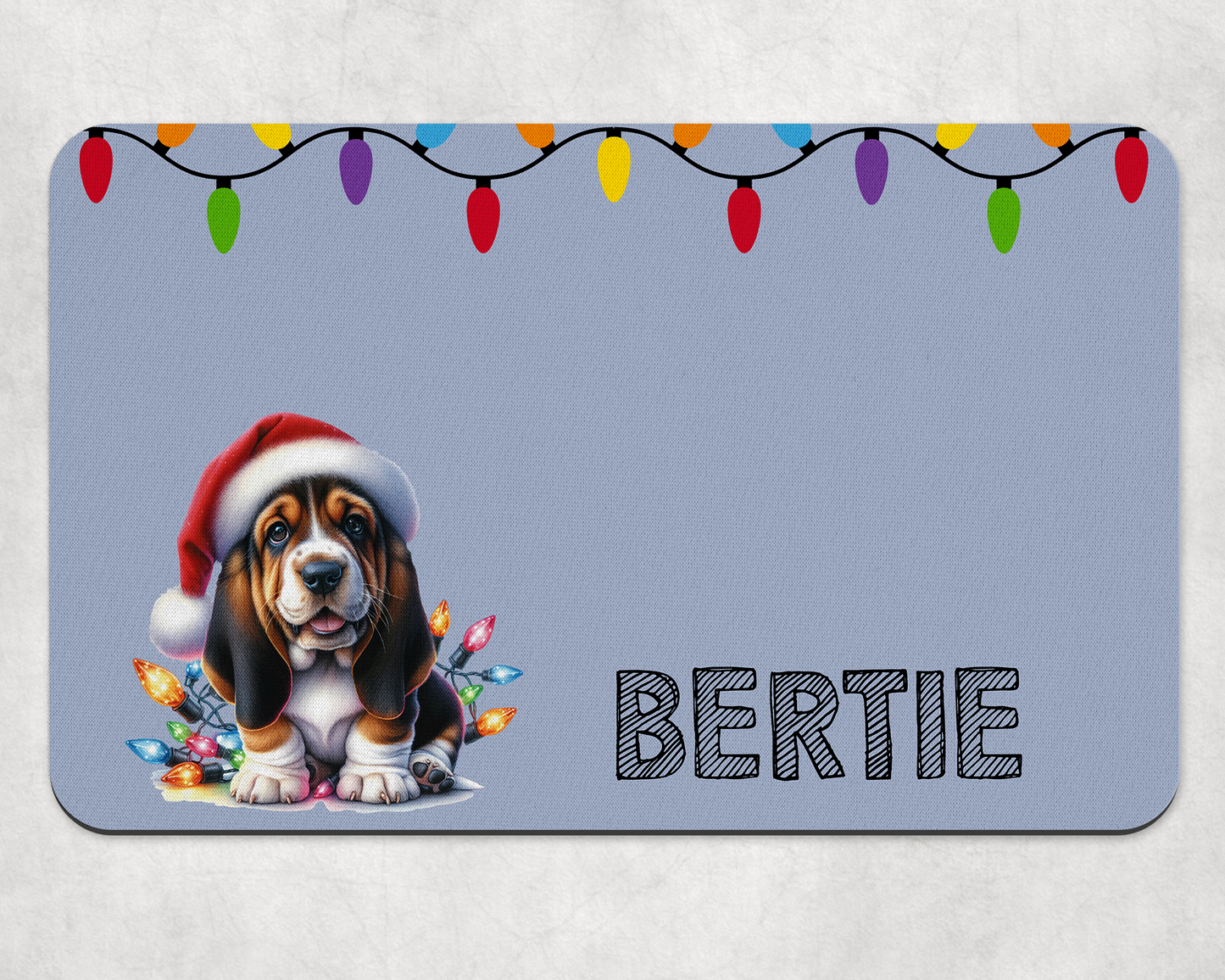 Personalised Christmas Bowl Mat Dog Breed Design