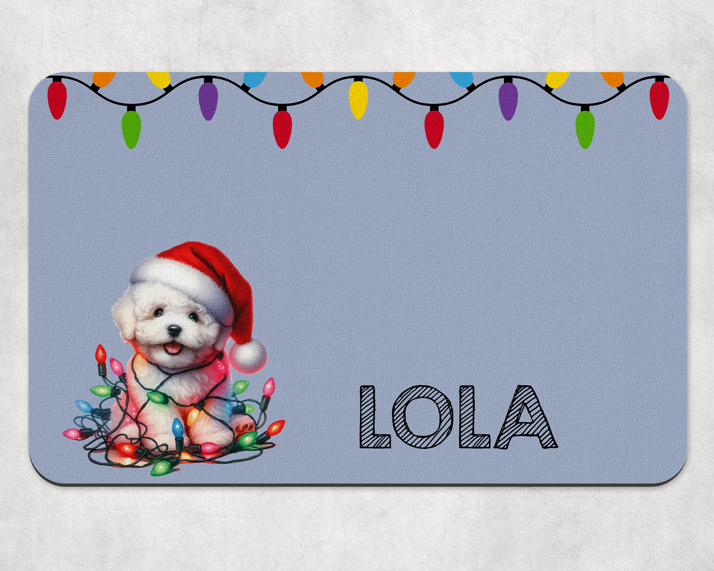 Personalised Christmas Bowl Mat Dog Breed Design