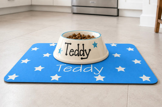 Personalised Slanted Polka Star bowl and star mat set