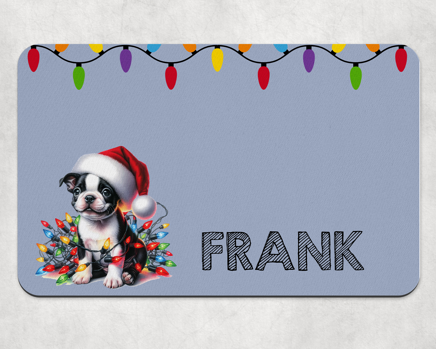 Personalised Christmas Bowl Mat Dog Breed Design