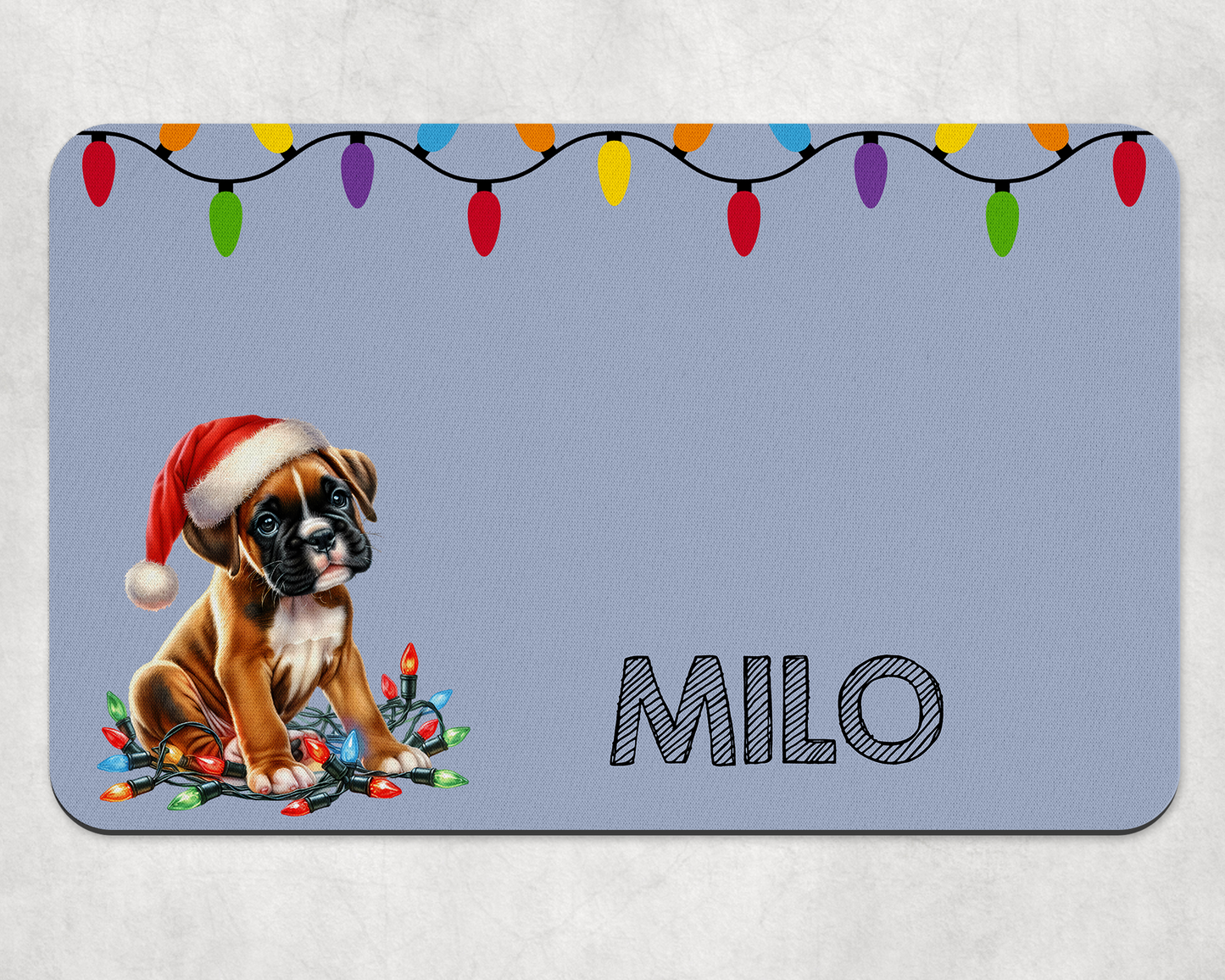 Personalised Christmas Bowl Mat Dog Breed Design
