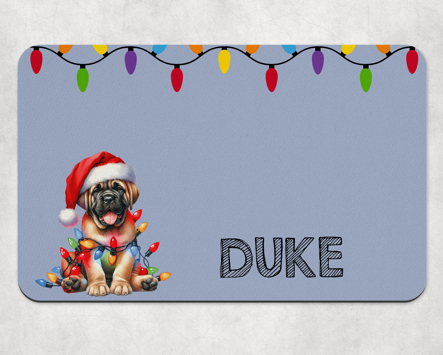 Personalised Christmas Bowl Mat Dog Breed Design