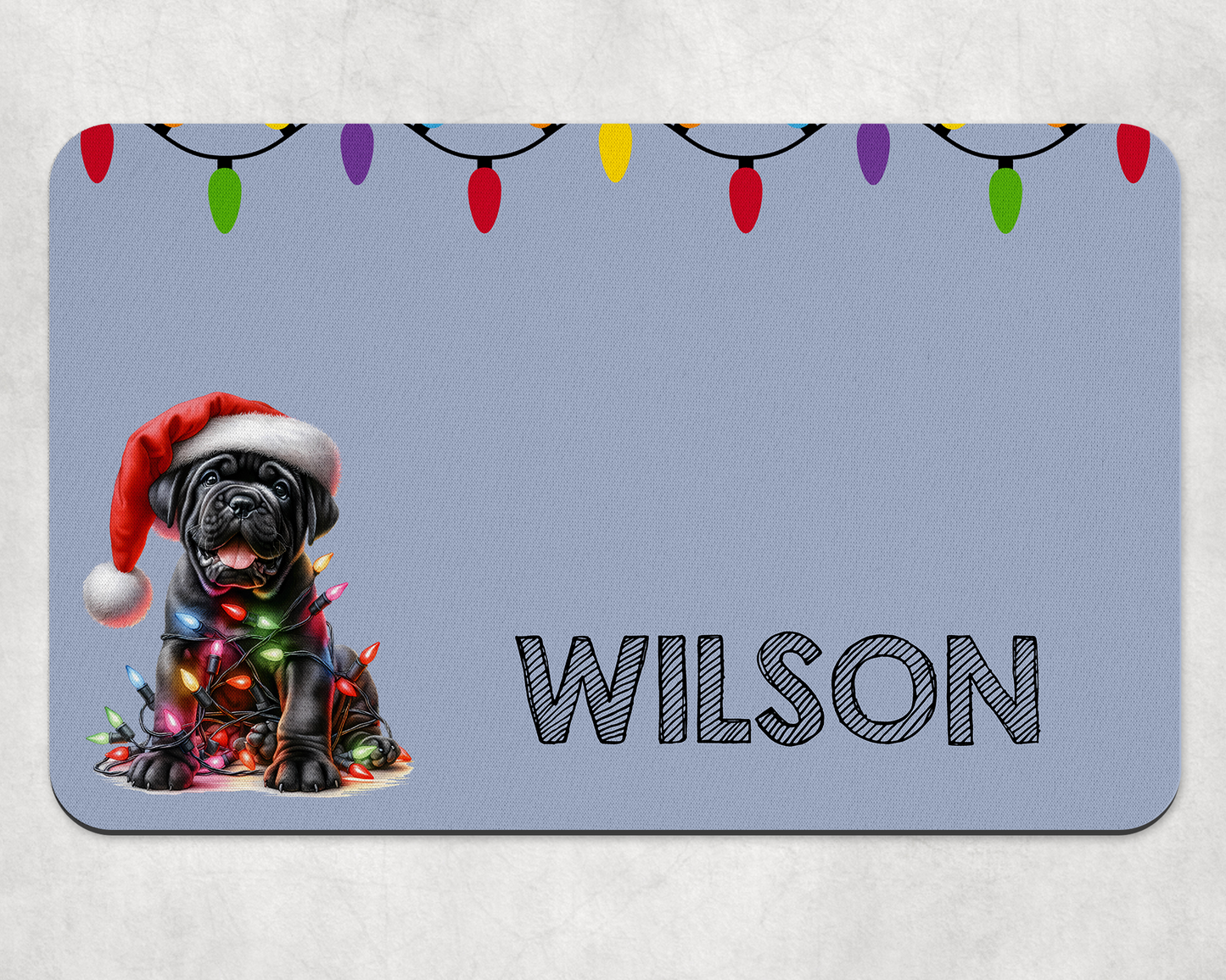 Personalised Christmas Bowl Mat Dog Breed Design