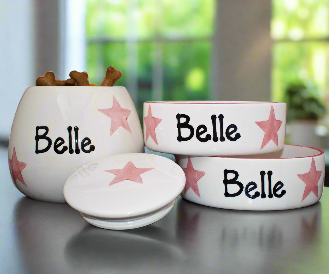 Personalised Straight sided Star Print design Treat Jar set