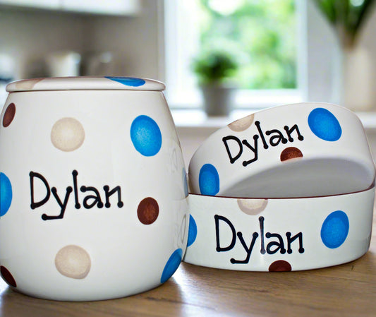Personalised Straight sided Spotty Design Treat Jar set