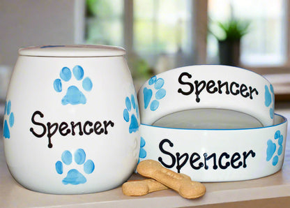 Personalised Straight sided Paw Print design Treat Jar set