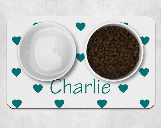Personalised Pet Bowl Mat Heart Confetti Design