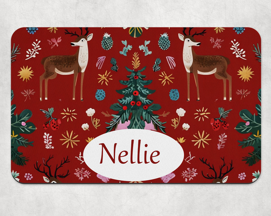 Personalised Pet Bowl Mat Christmas Reindeer Design
