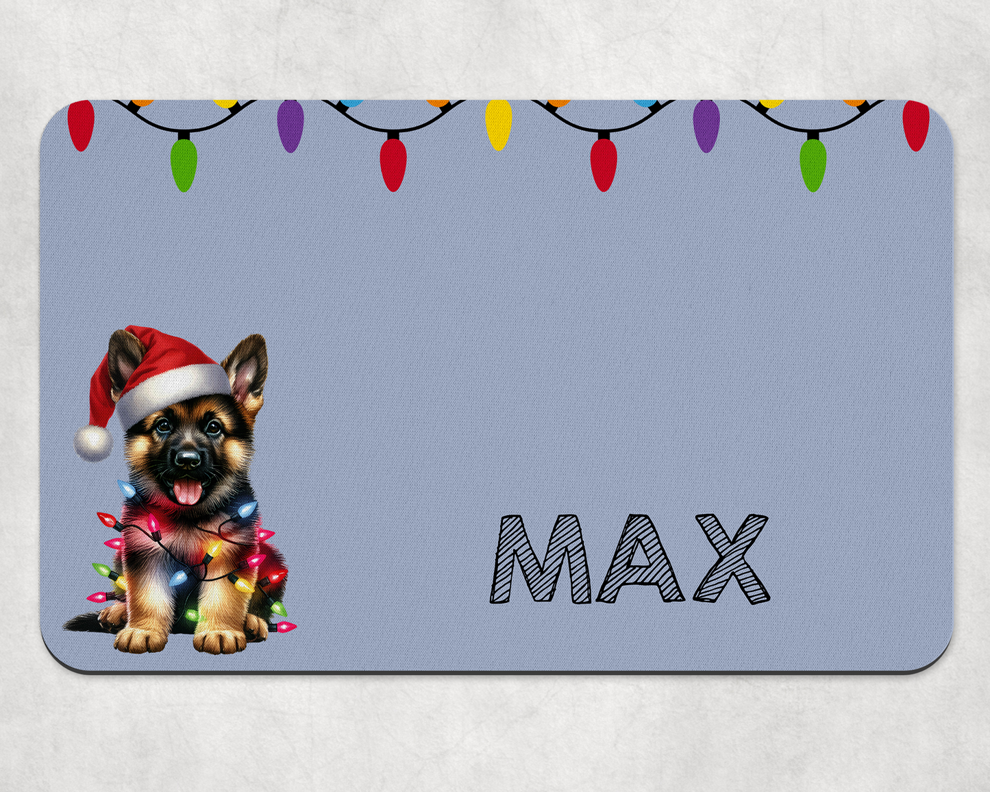 Personalised Christmas Bowl Mat Dog Breed Design