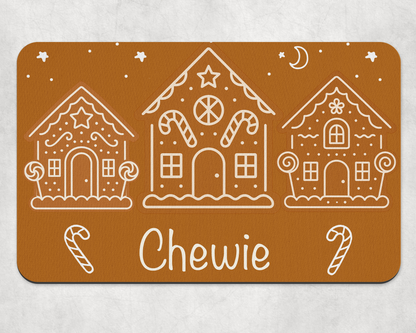 Personalised Pet Bowl Mat Gingerbread House Design
