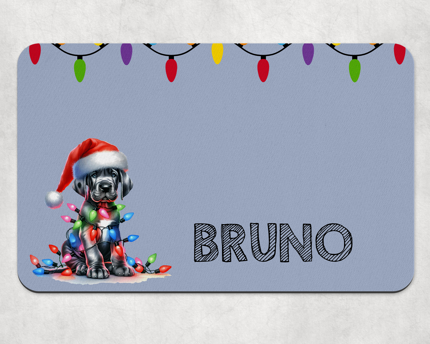 Personalised Christmas Bowl Mat Dog Breed Design