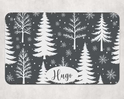 Personalised Pet Bowl Mat Christmas Tree & Snowflakes Design
