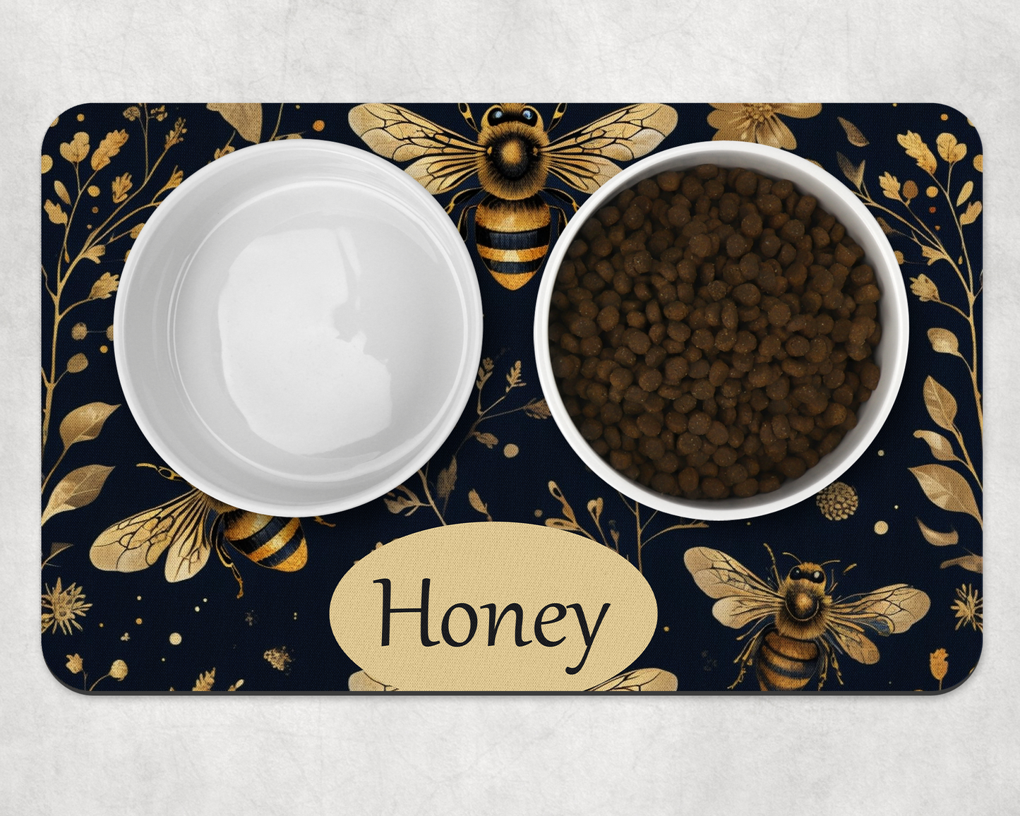 Personalised Pet Bowl Mat Luxury Bee Design