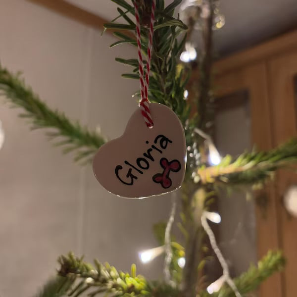 Personalised Small Ceramic Hanging Christmas Heart Decoration